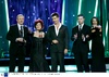 Louis Walsh, Sharon Osbourne, Simon Cowell, Dermot O'Leary and Dannii Minogue at National Television Awards, Royal Albert Hall, London, on Oct 31