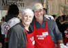 Harrison Ford and Kirk Douglas serving Thanksgiving meals to the homeless, Los Angeles, on Nov 21
