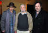 Johnny Depp, Stephen Sondheim (composer), Tim Burton (director) at 'Sweeney Todd' private film screening, New York, on Dec 02