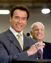 California Governator Arnold Schwarzenegger and Republican Presidential hopeful John McCain press conference, Solar Integrated Technologies, Los Angeles, on Jan 31