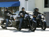 George Clooney out and about riding his Harley Davidson motorcycle, Los Angeles.