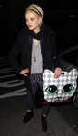 Pixie Geldof holding a cat bag, leaving the Dorchester hotel, London, on Feb 12