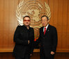 Bono meets with Ban Ki-Moon, the UN Secretary General at the United Nations Headquarters, New York, on Feb 13