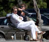 Rod Stewart relaxing with Penny Lancaster on Mission Bay Beach after his two concert nights in Auckland, New Zealand