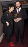 Noel Fielding and Julian Barratt showing off their award from the Royal Television Society awards in Grosvenor House, London