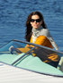 Sandra Bullock at the wheel of a boat, filming 'The Proposal', Boston