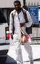 Kanye West arriving at the recording studio to record his new album