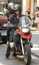 Orlando Bloom on his motorcycle in New York