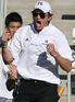 Ashton Kutcher coaching the Harvard Westlake Wolverines football team in Los Angeles