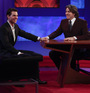 Jonathan Ross with Tom Cruise, filming his first Friday night show since his suspension