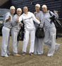 Jade Goody and her friends in bald caps, leave for her wedding venue