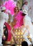 Girls Aloud's Nicola Roberts in pink feathers