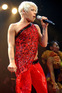 Pink performing live on stage on her Funhouse Tour 2009