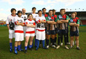 Vernon Kay and 'The Chris Moyles Show' Team accept a challenge to learn how to play rugby with Harlequins RFC to raise money for Comic Relief, Twickenham