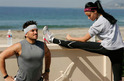 Katie Price and husband Peter Andre warming up before going for a jog in Malibu, California