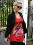 Sarah Harding leaving home wearing a Ziggy Stardust t-shirt.