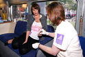 Sadie Frost having her blood taken at the 'Get Tested' bus at Leicester Square
