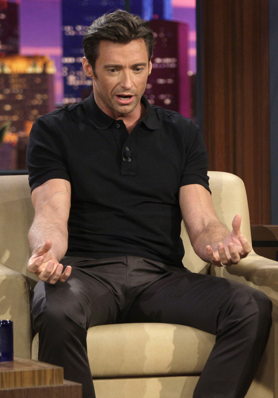 The answer was actually Hugh Jackman and he was sitting on Jay Leno's 
