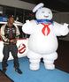 Dizzee Rascal and the Stay Puft marshmallow man at a 25th anniversary screening of Ghostbusters in Soho, London