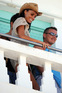 Katie Price looking out from her hotel room balcony, Ibiza