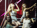 The Saturdays performing live on stage at Wolverhampton Civic Centre, England.