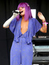 Lily Allen performing on the first day of the Glastonbury Festival