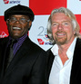 Samuel L. Jackson poses with Sir Richard Branson at the Virgin Atlantic 25th anniversary party in New York.