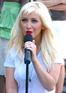Christina Aguilera shooting a public service announcement in aid of a world hunger releif charity in Los Angeles, California