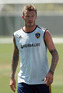 David Beckham shows off his new tattoo, a ring of roses on his left arm, as he trains with LA Galaxy, Los Angeles, California.