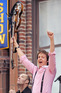 Paul McCartney invokes The Beatles as he performs on top of the marquee of the Ed Sullivan theatre in New York.
