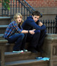 Emilie de Ravin and Robert Pattinson filming on the set of their new film 'Remember Me', New York City, USA.