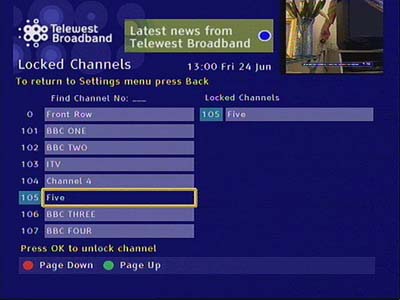 Telewest Broadband: 02 Locked channels